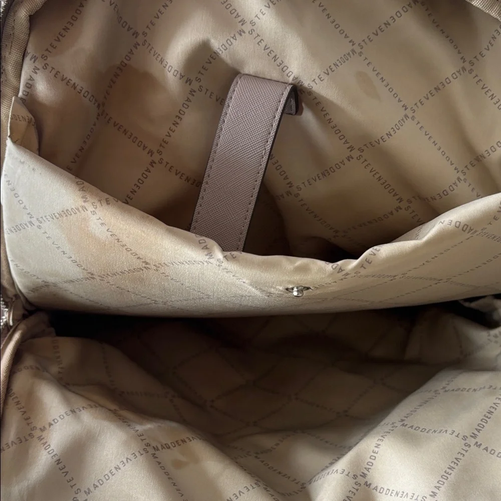 Steve Madden Tan Nylon Backpack with laptop pocket and detachable cosmetic bag